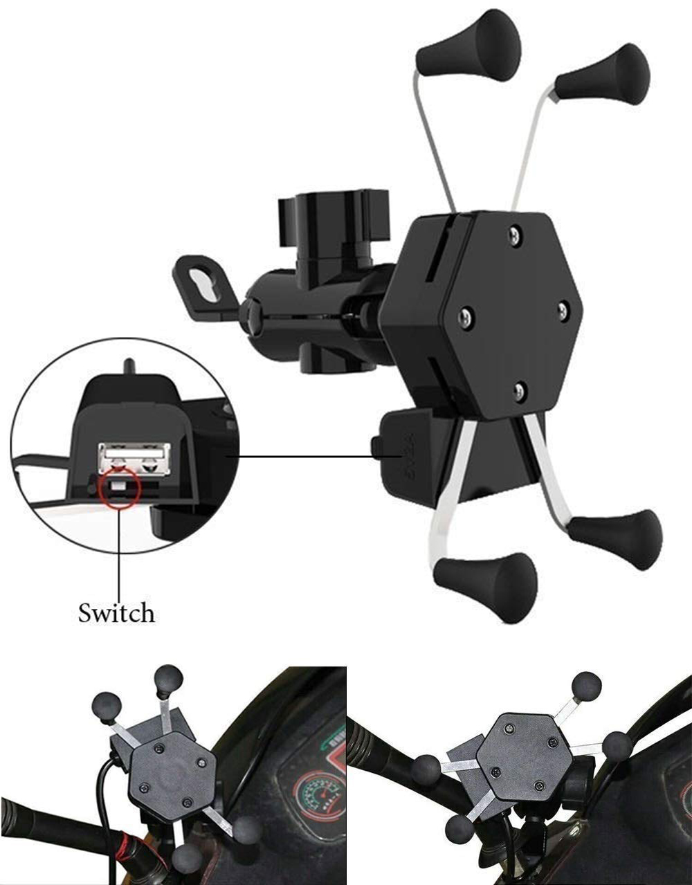 Atp%20Usb-0139%20Motosiklet%20Şarjlı%20Telefon%20Tutucu%20Scooter%20Unıversal