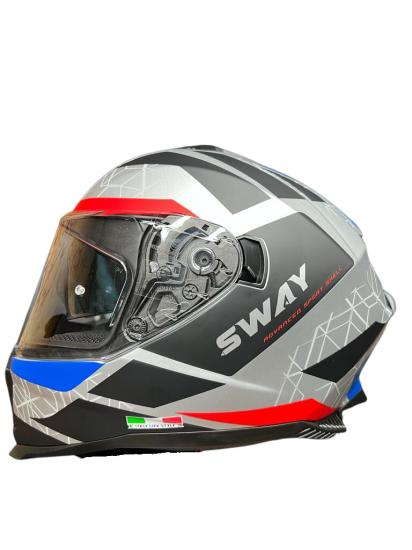 Sway 865 Evoque White Black Red Double Visor Full Face Kask